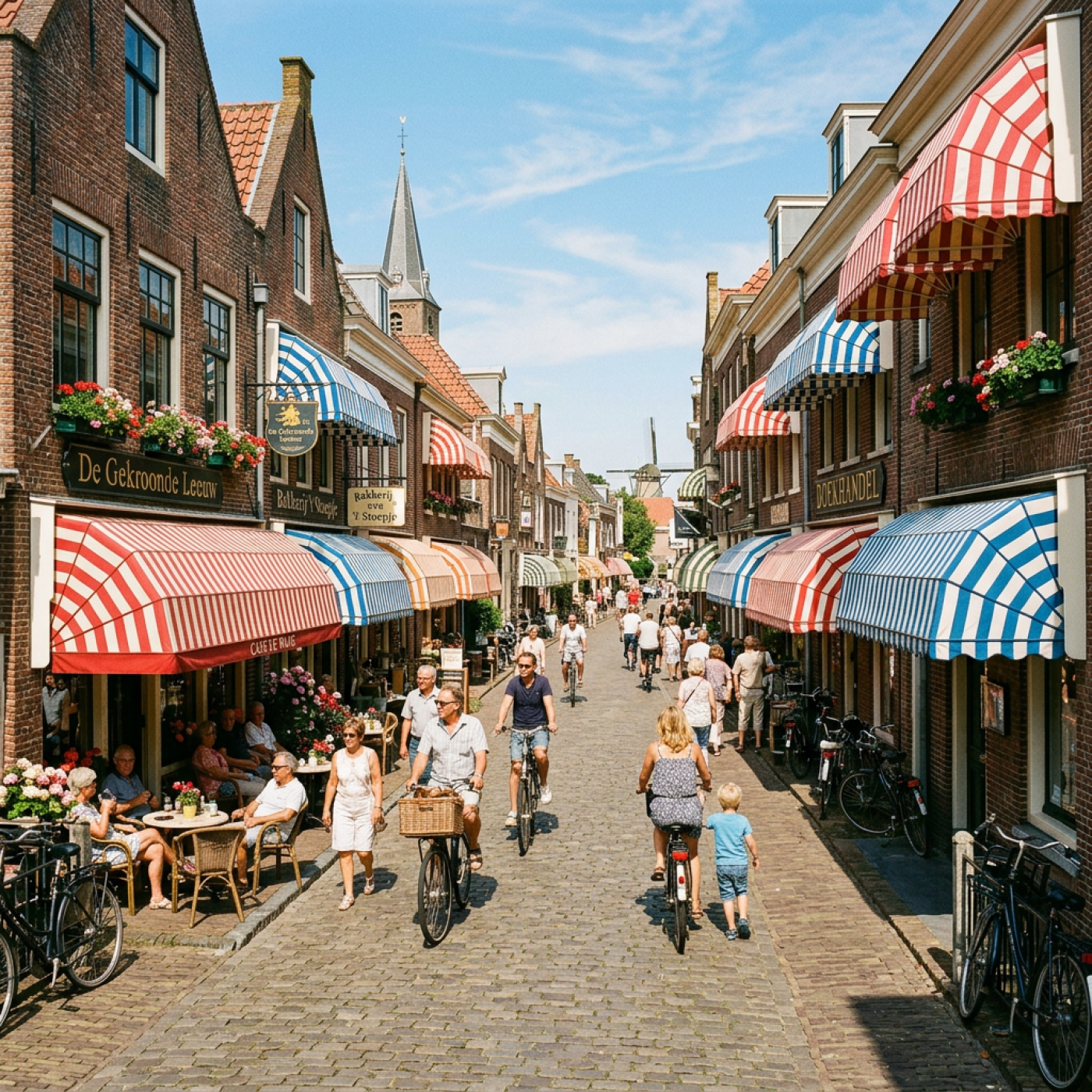 Nederlandse straat in hoogzomer met zonnewering